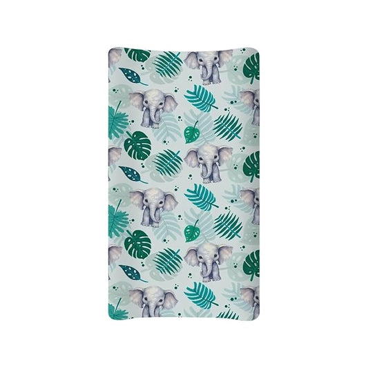 ZDCUSTOM Elephant Leaf Changing Pad Cover 1 Pack for Baby Boy & Girl Diaper Changing Pad Cover Cradle Mattress Sheets Soft Changing Mat Cover Fits 32"x16" Contoured Pad