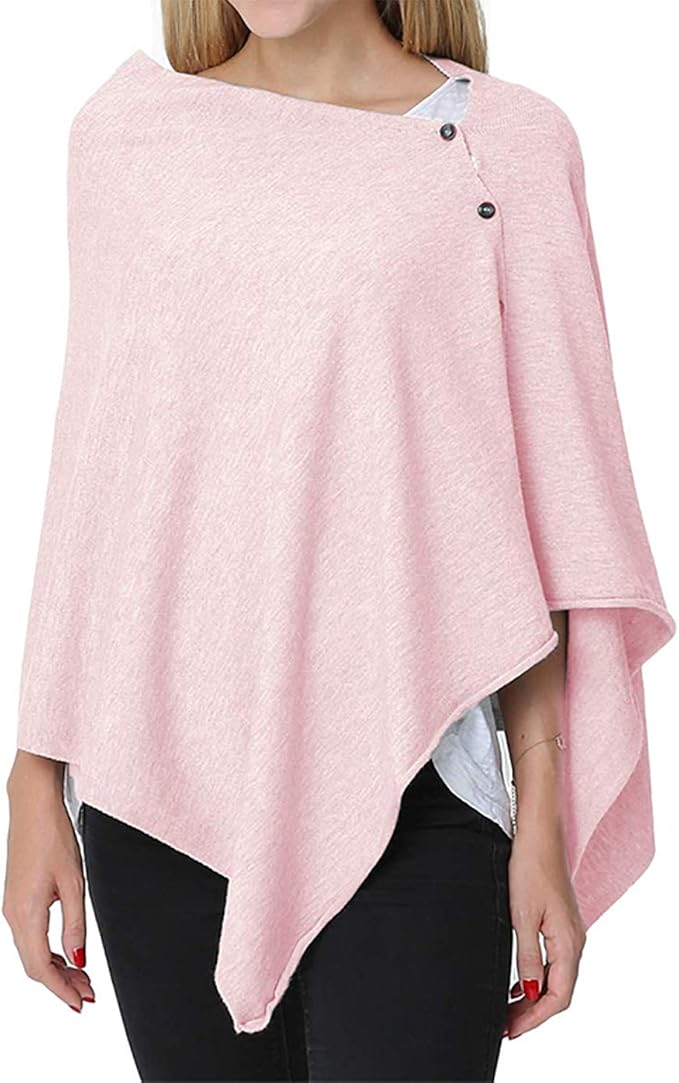 stylesilove Multi-Use Knit Nursing Shawl Poncho Adjustable Buttons for Breastfeeding Protection Nursing Cover Infinity Scarf