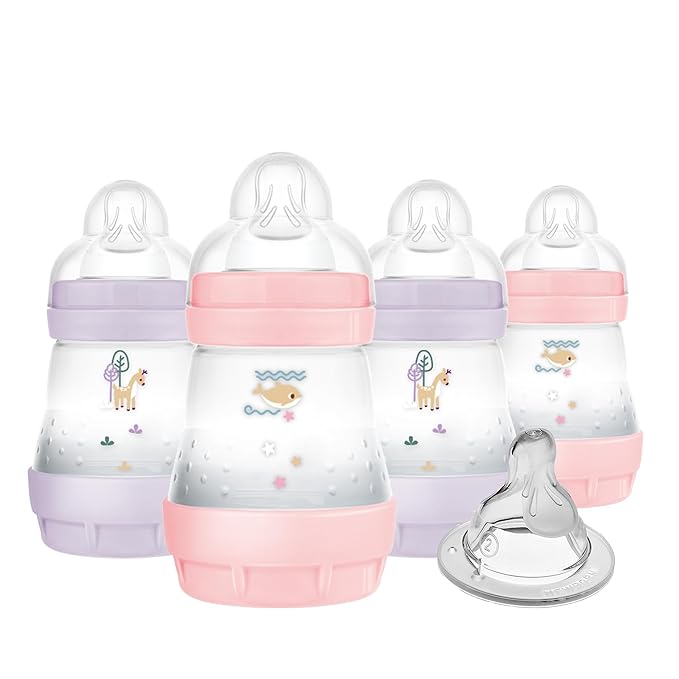 MAM Easy Start Anti-Colic 5oz Slow Flow Breastfeeding-Like Silicone Nipple Baby Bottle Reduces Gas & Reflux, MAM Comfort 100% Silicone Pacifier Girl 0-3 Months 2 Count