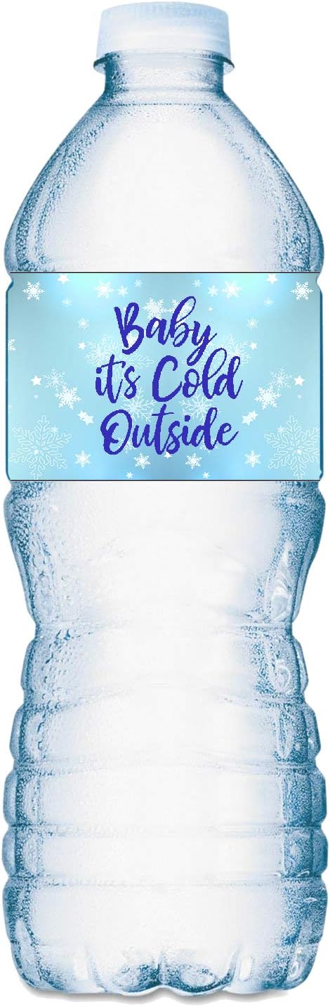25 Baby Its Cold Outside Baby Water Bottle Labels; Baby Shower Set of 25 Waterproof Water Bottle Stickers Wrappers, Decorations; Its a Boy Blue. Made in USA