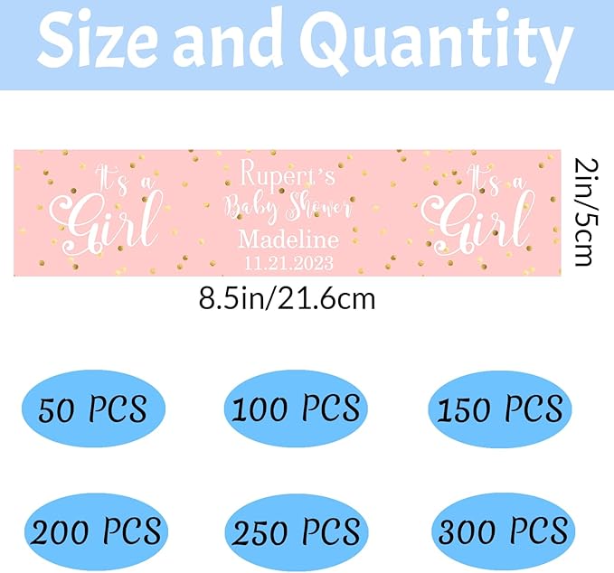 Personalized Water Bottle Labels for Baby Shower Custom Baby Shower Labels with Name for Water Bottle Stickers Waterproof Printable Photo Bottle Labels Gifts 50 Pcs