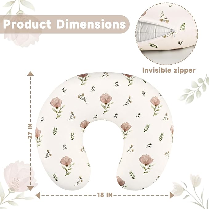 SWESEN Nursing Pillow Covers, Ultra Soft Nursing Cover for Breastfeeding Pillows, Stretchy Nursing Pillow Slipcover for Baby Girls Boys, Fits Standard Nursing Pillow, Floral