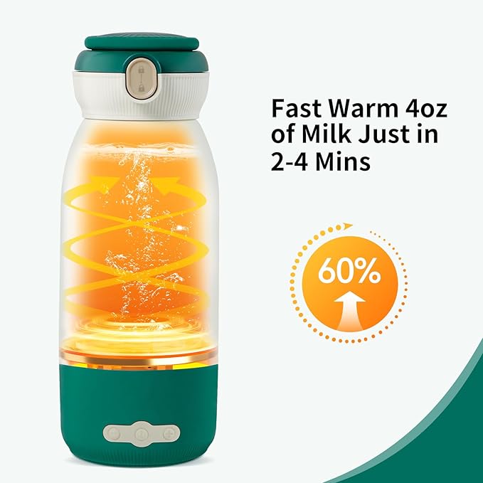 Portable Bottle Warmer, 17oz Travel Milk Warmer with Precise Temp Control 95-135°F, Fast Heating, USB Rechargeable, for Breast Milk, Formula & Water, Keep Warm