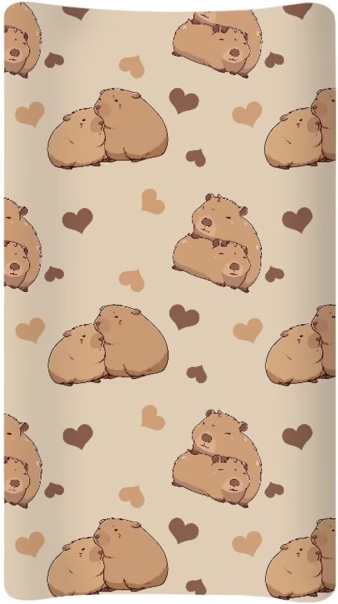 Capybara Changing Pad Cover Waterproof Sheet Crib Mat for Boys Girls Breathable Lightweight Changing Table Cover Cozy Cradle Sheets