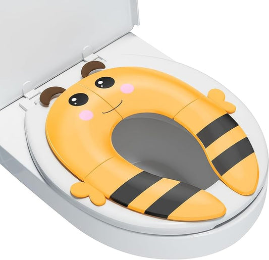 Maliton Travel Potty Training Seat for Toddler, Portable Foldable Potty Seat Cover Fits Round & Oval Toilets, Non-Slip Toilet Seat with Free Travel Bag(Yellow Bee)