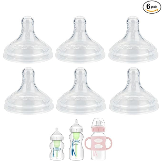 Silicone Nipple for Dr. Brown's Natural Flow Level 1 Wide-Neck Baby Bottle, 0m+, Slow Flow, 6 Pack