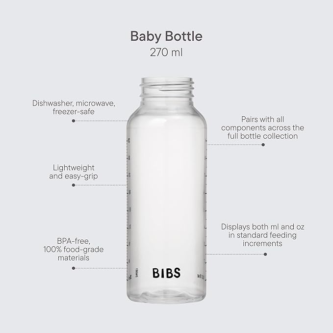 Bibs Baby Bottle 9 oz / 270 ml - BPA-Free, Dishwasher Safe - Compatible Bottle Sets (Sold Separately)