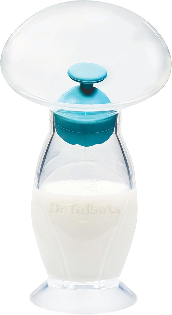 Dr. Talbot's Mom Silicone Breast Pump - 4 oz - Hands-Free, Noise-Free, Leak-Resistant Manual Suction Pump - Natural Silicone Cup, Ball Stopper & Suction Base - Breast Milk Collector for Breastfeeding