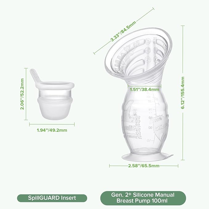 haakaa Gen.2 Plus Upgraded Manual Breast Pump, 4oz/100ml Multi-Ring ComfortCARE Sensitive Silicone Breast Pump with Spill-Guard Insert Set, Patent-Pending Design for Nursing Moms During Lactation