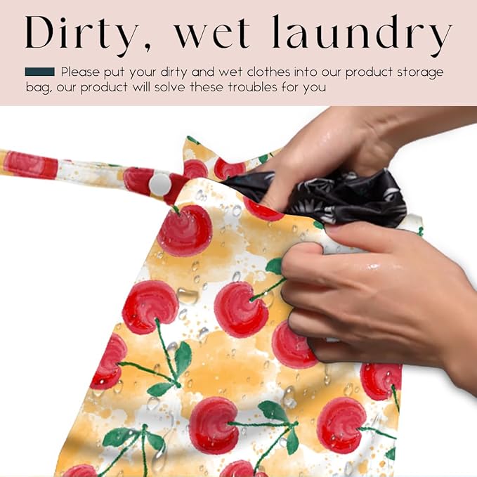 Wet Bag, Wet Dry Bag, Waterproof Swim Bags, Machine Washable Reusable Bags for Beach, Pool, Diapers, and Dirty Yoga Gym Clothes(Watercolor Cherry & Yellow Splash Pattern