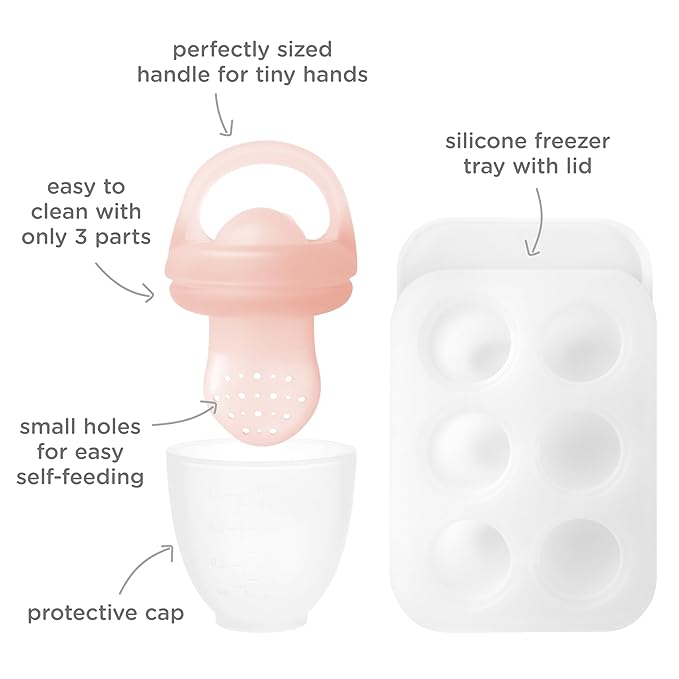 Olababy Silicone Food Feeder & Popsicle Set for Solid Food Introduction | Cooling Relief BPA Free Freezer Tray Combo for Fruit, Frozen Breastmilk, Puree, Smoothies for Infants, Babies