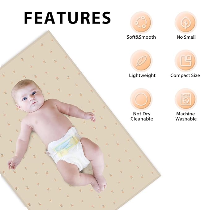 Vegan Leather Baby Changing Mat - Wipeable Portable Changing Pad, Foldable Travel Changing Mat for Baby, Newborns Toddlers Shower Gifts (Small Flower,20"*28")