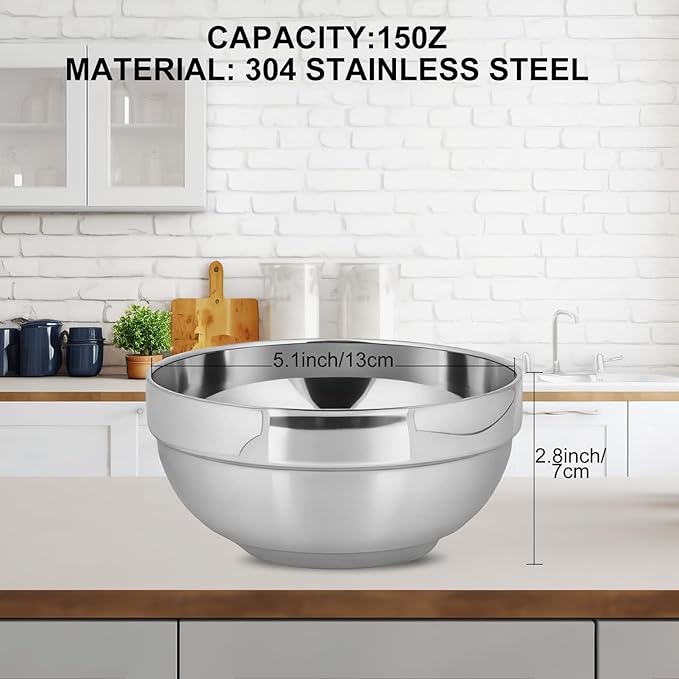 10pcs 304stainless Steel Kids Bowls, 5inches 15 Ounce Stainless Steel Kids Bowls,Double-Walled Metal Serving Dishes Uses For Sauces, Rice, Noodle, Ice Cream