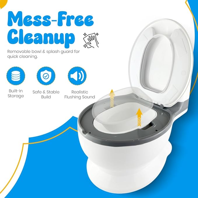 Toddler Potty Training Toilet with Diatomaceous Earth Mat – Realistic Toilet for Toddlers with Lid, Splash Guard & Non-Slip Base – Baby Potty Training Toilet with Bonus Tic-Tac-Toe Play Mat