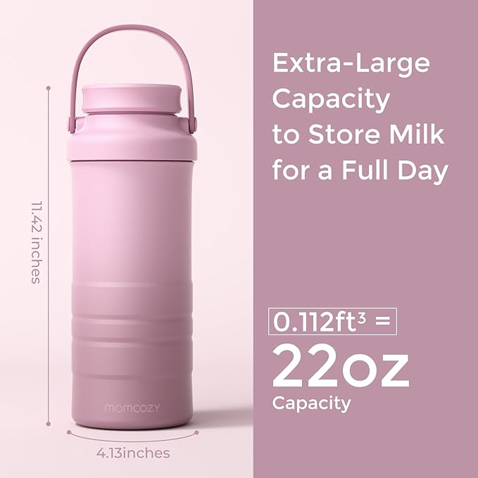 Momcozy 22oz Portable Breast Milk Cooler for Outdoor, Life Saver with 360° Total Cooling for 24 Hours, Larger Capacity Travel Breastmilk Chiller with 2pcs Baby Bottles for Breastmilk Storage
