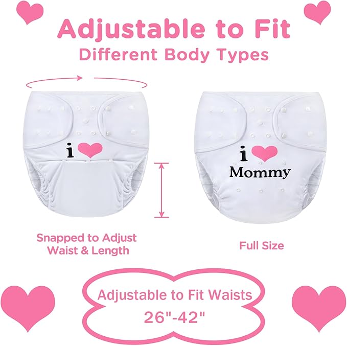 Littleforbig Washable Adjustable Reusable Waterproof Cloth Adult Diaper Wrap Cover One Size - I Love Mommy White