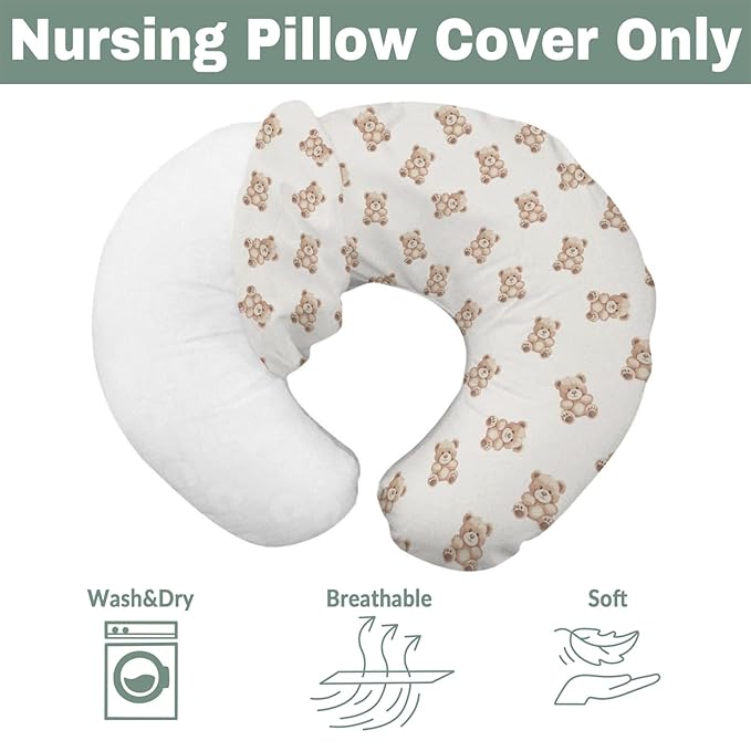 Neutral Boho Bears Baby Nursing Pillow Covers for Boy Girl Cute Vintage Brown Bear Nursing Pillowcase for Breastfeeding Pillows Gender Neutral Animal Soft Stretchy Slipcovers for Newborn Infant
