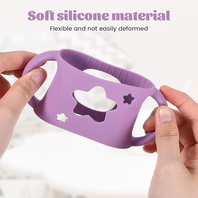 4 PCS Handles for Dr Brown Bottles,Durable Food-Grade Silicone Material Baby Bottle Holder,Cute Star Shape Design,Allows Baby to Hold The Bottle Themselves Easily(Green,Purple,Pink,White)