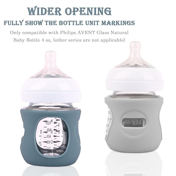 3 Pack Silicone Sleeves for Avent Natural Glass Baby Bottles, Anti Breakage Baby Bottle Holder, Compatible Philips Avent Glass Natural Baby Bottle 4 oz(Grey+Dark Blue+Apricot)