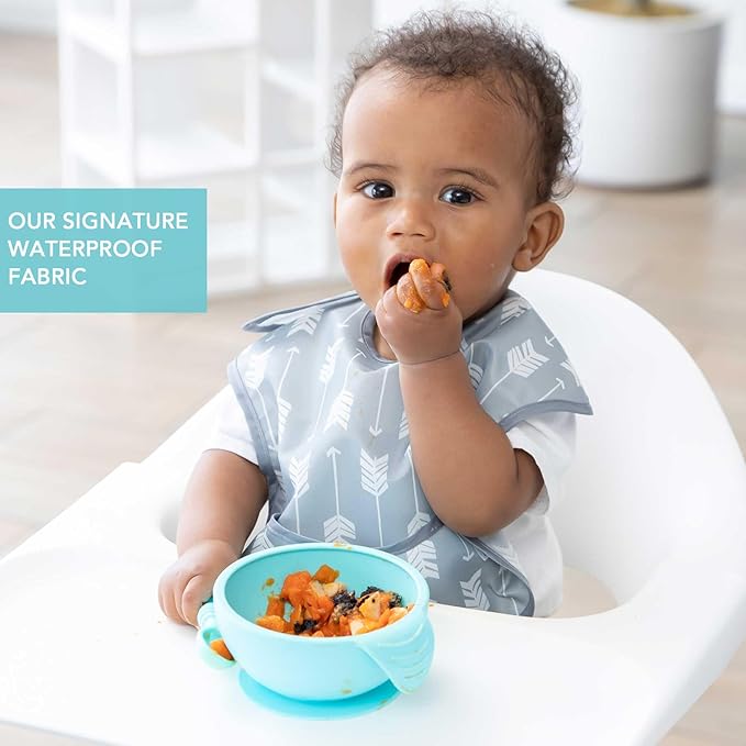 Bumkins Bibs for Girl or Boy, SuperBib Baby and Toddler for 6-24 Months, Essential Must Have for Eating, Feeding, Baby Led Weaning Supplies, Mess Saving Catch Food, 3-pk Feathers, Arrows and Quill