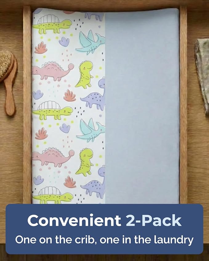Changing Pad Cover - Pack of 2 Soft Unisex Diaper Change Microfiber Table Sheets - Fits 32"x16" Contoured Pad - Changing Pad Cover for Baby Boys and Girls - Snug, Machine Washable - Oeko-Tex, Dinos