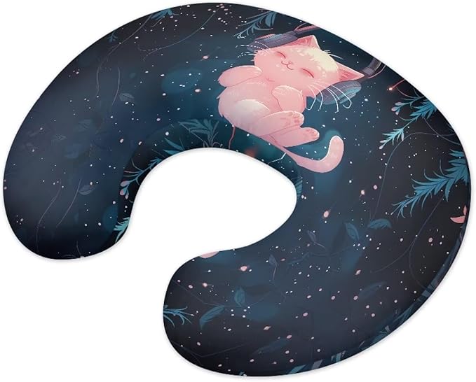 Music Cat Nursing Pillow Cover Cozy Nursing Slipcover for Feeding Pillow Hidden Zipper Design Breastfeeding Pillow Slipcover U-Shaped Soft and Skin-Friendly