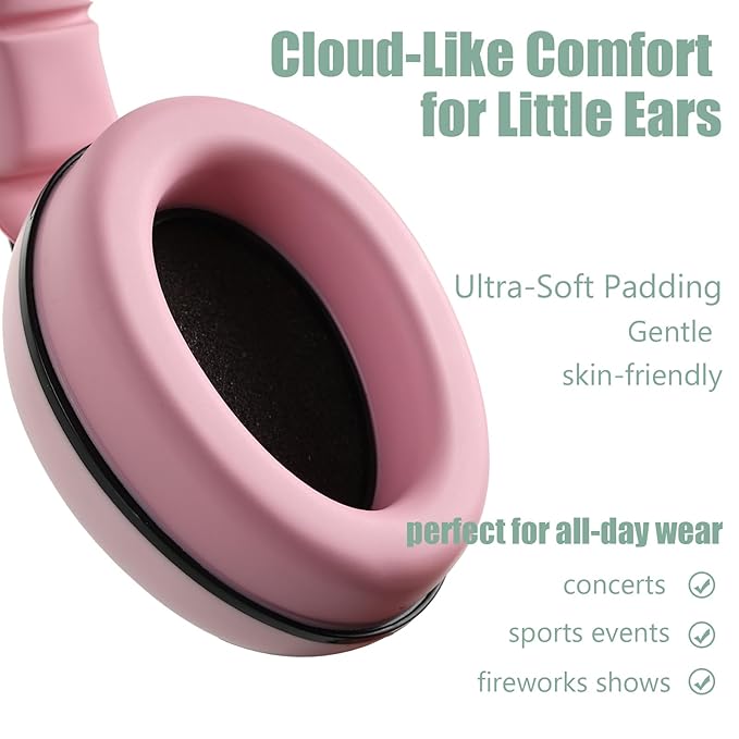 Funbliss Baby Ear Protection for Babies and Toddlers for Ages 3 to 36 Months - Noise Reduction Earmuffs - Comfortable Baby Headphones Against Hearing Damage & Improves Sleep - Pink