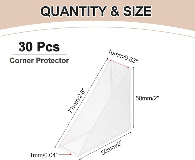 uxcell 30Pcs Triangle Glass Corner Protector, 0.63 x 2 Inch Plastic Glass Table Corner Protector Transport Corner Guard for Glass, Ceramics, Wood, and Steel(Right Angle, Clear)