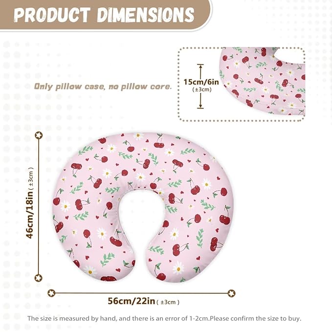 Cherry Nursing Pillow Cover for Baby Boy Girl Slipcover for Breastfeeding Pillows, Breastfeeding Pillow Cover Breathable and Washable