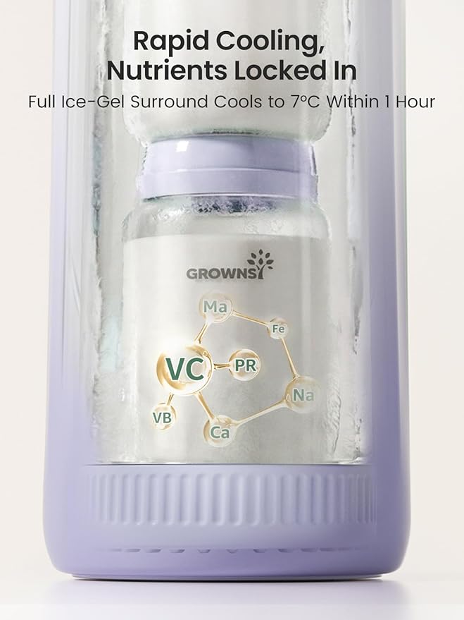Grownsy 22oz Portable Breast Milk Cooler, 360° Stainless Steel Chiller Keeps Breastmilk Fresh for 24H, No Ice Crystals,Milk Cooler with 2 Baby Bottles for Work & Travel, Baby Breastfeeding Essential