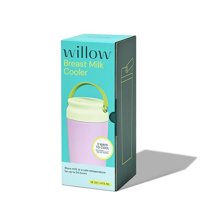 Willow - 16oz Portable Breastmilk Cooler - Keeps Breast Milk Cold for 24 Hours - Stainless Steel - Use w/Included Ice Pack or Ice Cubes - Breastfeeding Essentials - Dishwasher Safe - Hydrangea