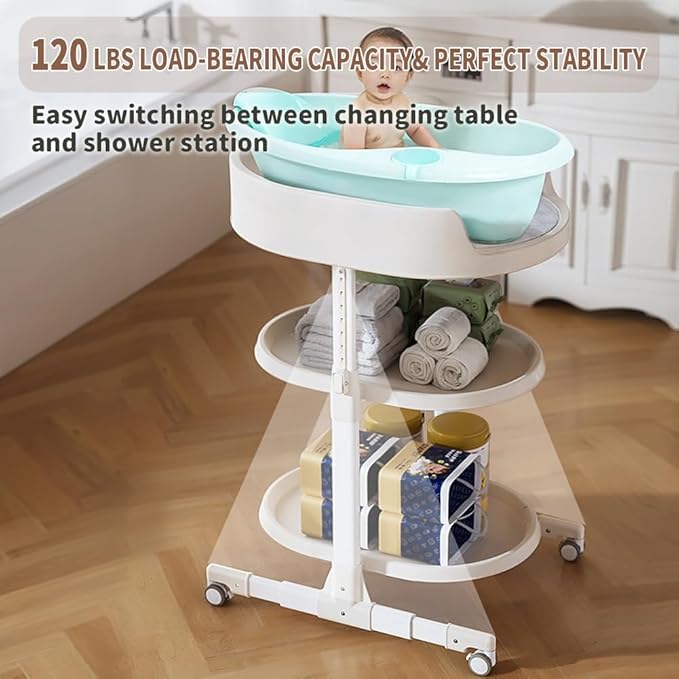 Diaper Changing Station, Portable Changing Table for Baby, Diaper Changing Table with Storage Drawers, Waterproof Baby Changing Station with Wheels and Adjustable Height for Newborn Infant (Grey)
