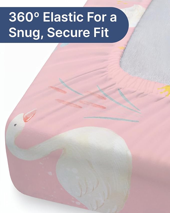 Baby Crib Sheets for Boys & Girls - Pack of 2 Fitted Microfiber Crib Sheets for Standard Crib & Toddler Mattress - Soft, Breathable and Wrinkle Free - Machine Washable - Oeko Tex - 52x28x8in - Swans