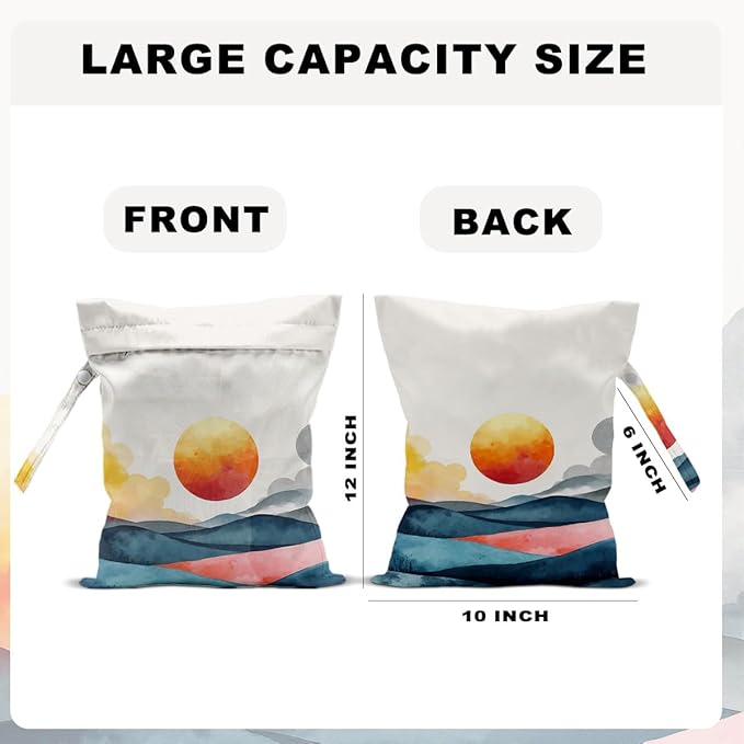2 Pcs Travel Laundry Bags - Waterproof Reusable with Handle,Wet Bag 12x10 Inch, Washable Dirty Clothes Bags for Travel, Wet & Dry Use, Bathing Suit & Gym Clothes Laundry, Swimming Pool & College Dorm