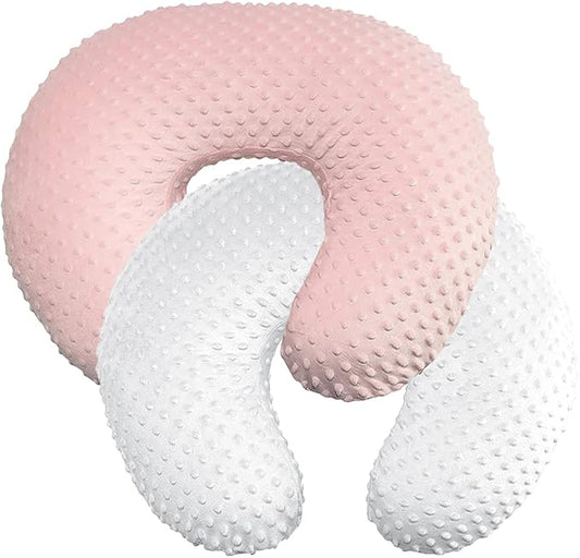 Minky Nursing Pillow Cover Breast Feeding Pillow Cover Slipcover U Shape for Baby Boy Girl,Cover Only(White&Pink 2Pack)