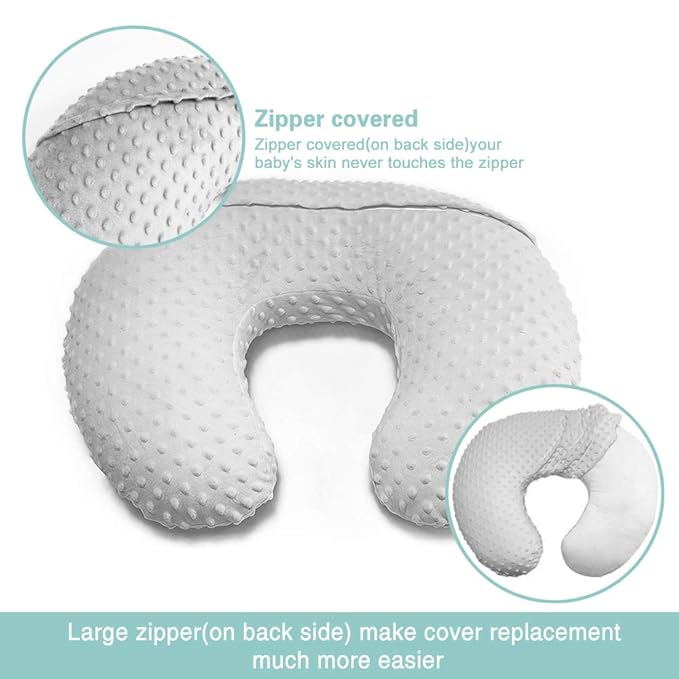 OWLOWLA 2Pack Nursing Pillow Cover Grey&Pink Nursing Pillow Covers Set Breastfeeding Pillow Slipcover Fits Naked Nursing Pillow for Baby Boy Girl(Silver Gray/Blush)
