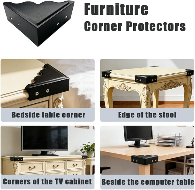 Large Metal Corner Guards 3.7 x 3.7 x 1.5 Inch Set of 4, Decorative Black Corner Protector for Vintage Industrial Wooden Furniture Tables, Barn Doors, Wood Frames, Boxes, Angle Edge Protection