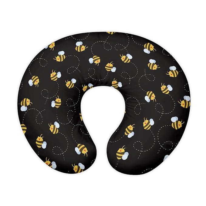 Forchrinse Bee,Black Nursing Pillow Cover for Girls Princess Nursing Pillow Slipcover for Breastfeeding Moms,Easy to Care