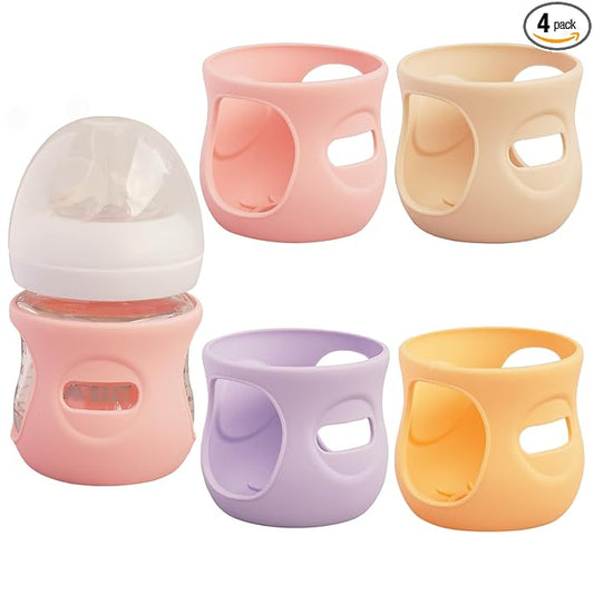 4 Pack Silicone Sleeves for Avent Natural Glass Baby Bottles, Anti Breakage Bottle Holder, Compatible with Philips Avent Glass Natural Baby Bottles (Apricot+Pink+Purple+Orange, 4 OZ)