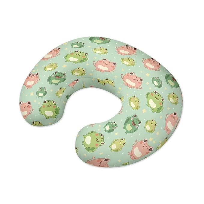 Cute Frog Nursing Pillow Cover for Boy Girl Breastfeeding Pillow Slipcovers Stretchable Newborn U-Shaped Breastfeeding Pillowcase Cushion Covers Green