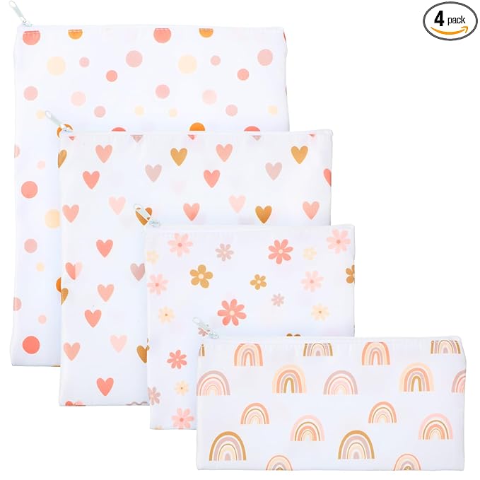 Paterr 4 Pcs Sandwich Bag Reusable Zipper Snack Bags Washable Food Safe Lunch Bags for Kids Students Adults Food (Rainbow)