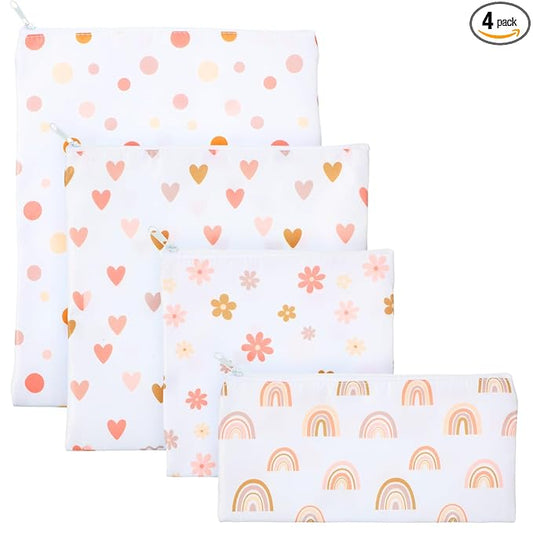 Paterr 4 Pcs Sandwich Bag Reusable Zipper Snack Bags Washable Food Safe Lunch Bags for Kids Students Adults Food (Rainbow)
