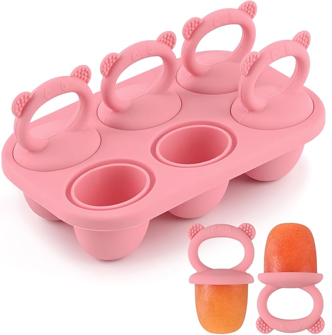 Toddler Popsicle Molds Baby Food Storage Containers Suitable for Fresh Frozen Fruit Puree and Yogurt Ice Cream with Handle Food Freezer Trays (Pink)