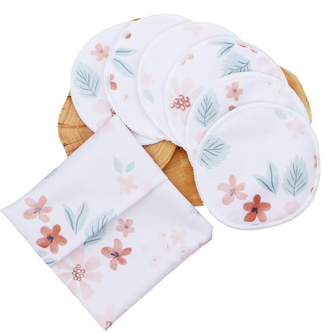 Reusable Nursing Pads with Heart Pattern, White and Black, Washable Breastfeeding Pads with 1 Pouch (6+1smallflower)