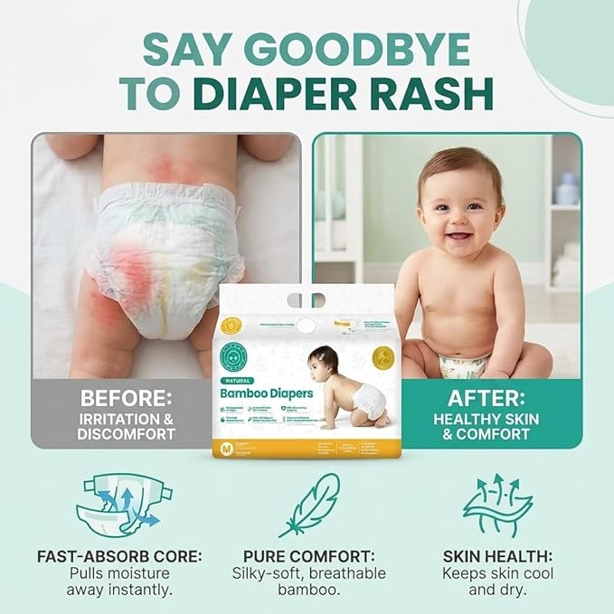 Little Toes Patented Natural Disposable Viscose Diapers ǀ Day and Overnight Diapers ǀ Sustainable ǀ Size 2-3 Medium | 36 Pack