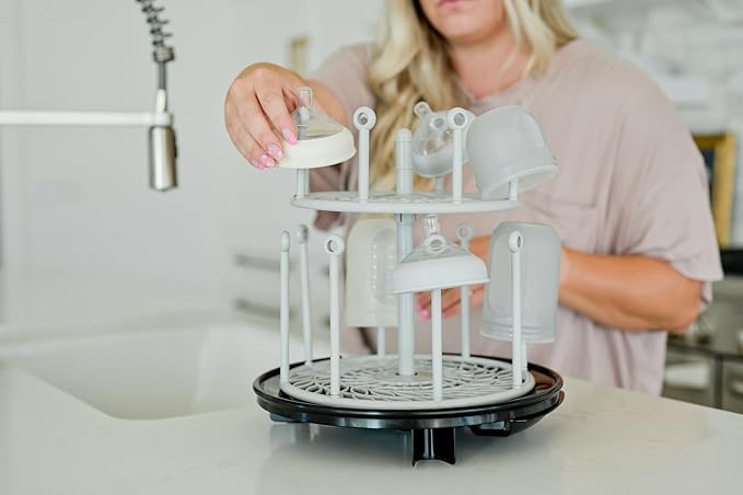 The First Years Spin Stack Bottle Drying Rack - Black - 2-Tier Rotating Countertop Drying Rack for Up to 16 Bottles - Baby Essentials for Everyday Use