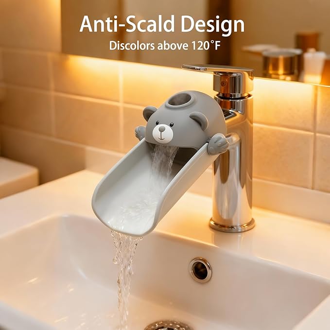 Skyroku 2 Pack Faucet Extender for Toddlers, Sink Extenders with Temperature Sensitive for Kids Hand Washing Sink Faucet Extension,Suitable for Bathroom Sink, Kitchen,Bathtub (Grey)