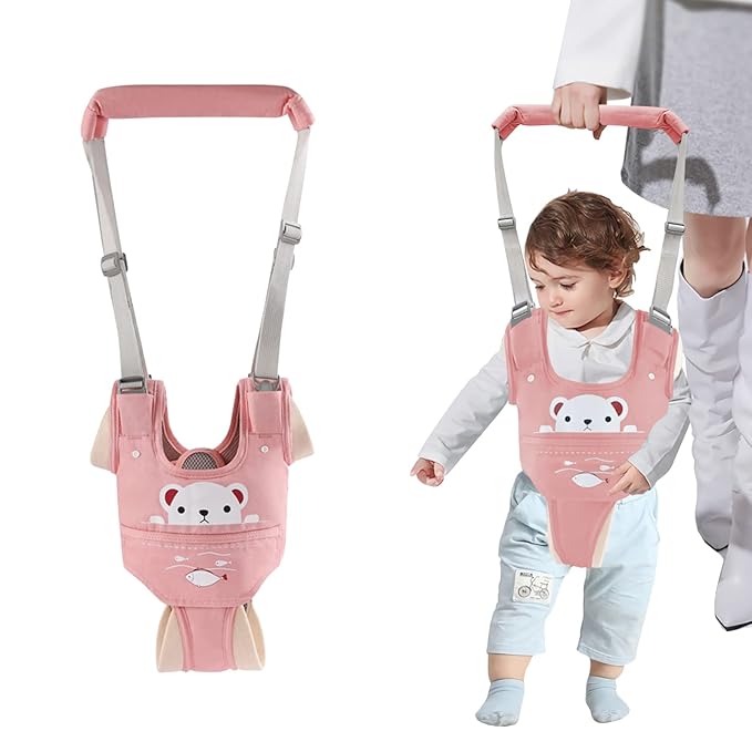 Baby Walking Harness, Handheld Kids Walker Helper with Detachable Crotch Adjustable Walker Harness Assistant Belt Baby Learning Walk Toddler Infant Walker 9-24 Months (Pink)