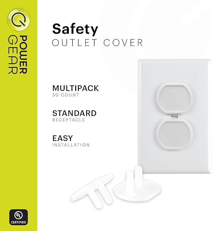 Power Gear Child Safety Electrical Outlet Covers, Tamper‑Resistant Plug Protectors for Standard Wall Outlets, Baby‑Proof & Child‑Proof Safety Caps, White, 60 Pack, 69312