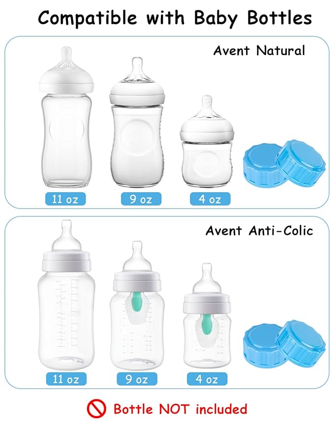 Travel and Storage Bottle Caps Compatible with Avent Baby Bottles, Bottle Lids Replacement, 8 Count, Blue